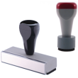 Traditional wood handle rubber stamps.